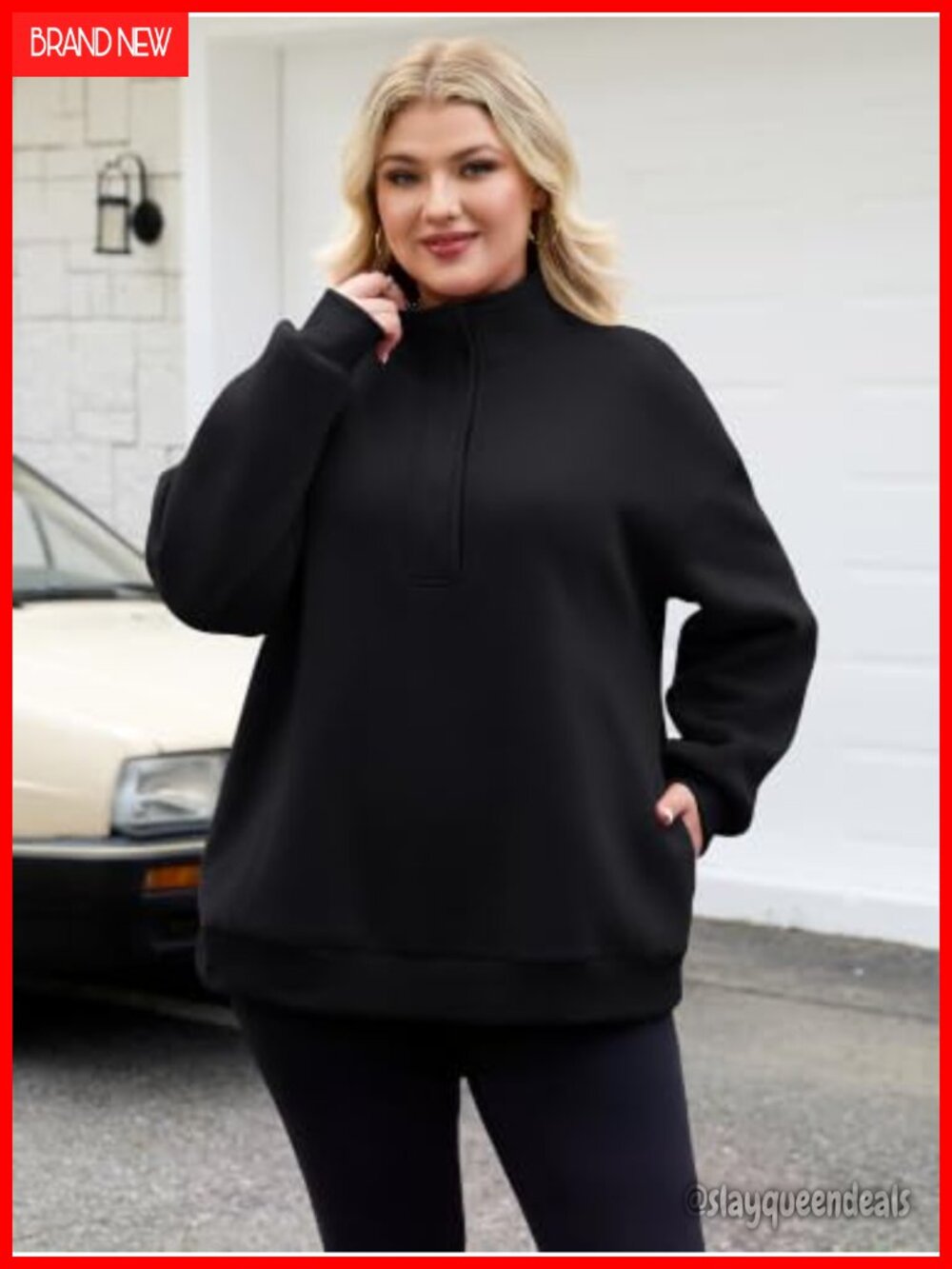 Fleece Henley Neck Oversized Pullover Sweatshirt Plus Size Long Sleeve - Picture 2 of 6